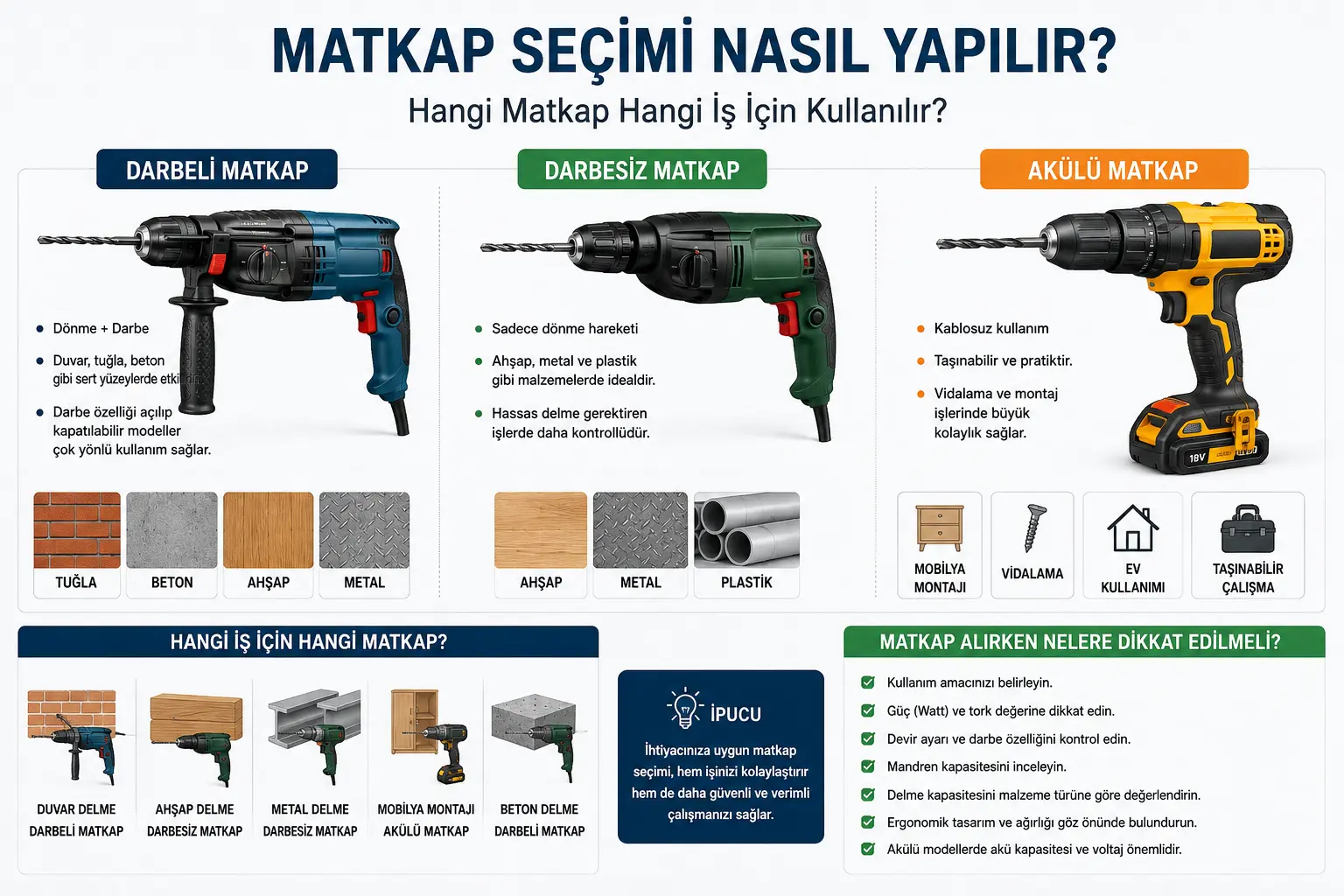 Matkap Seçimi Nasıl Yapılır? Hangi Matkap Hangi İş İçin Kullanılır?